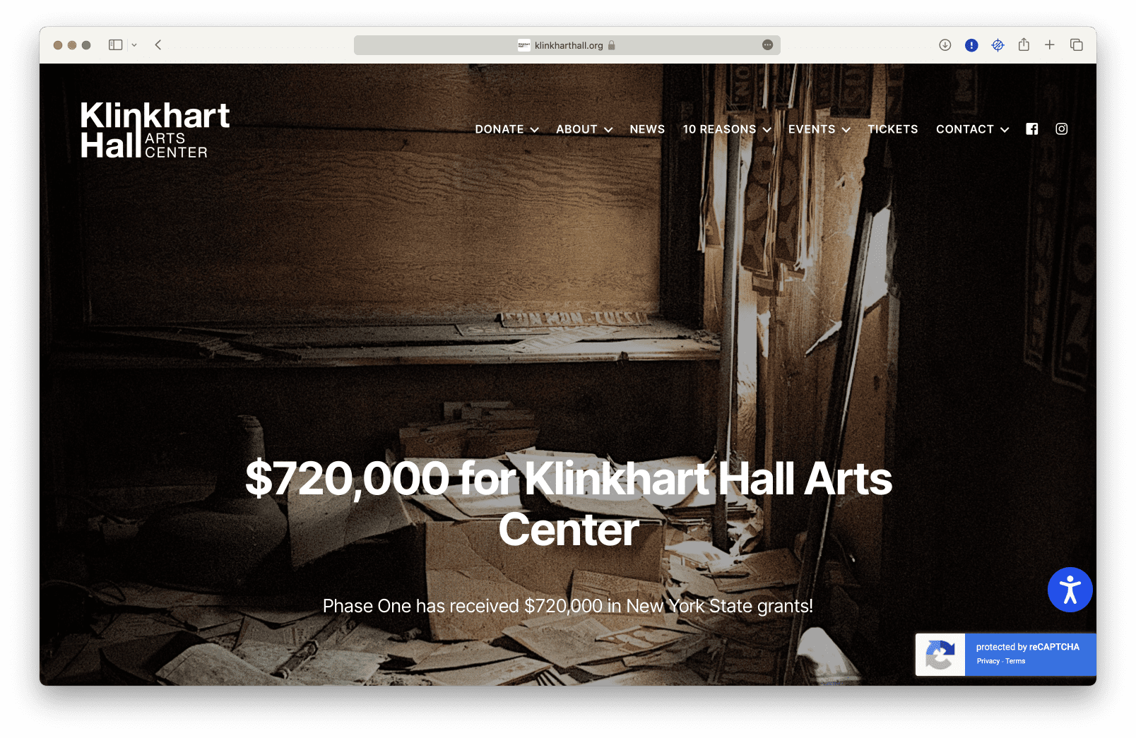 A website for Klinkhart Hall, the arts center.