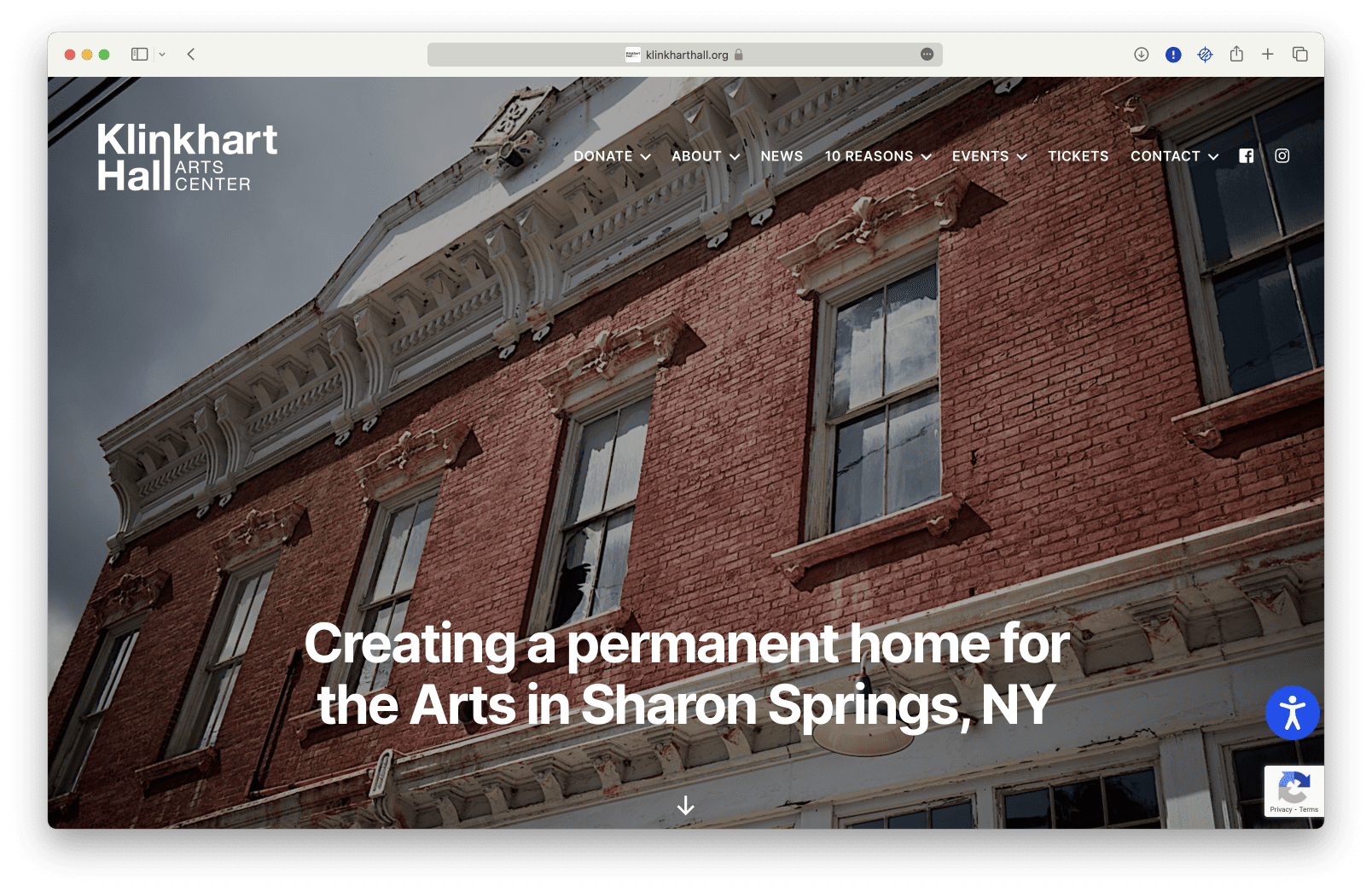 The website for Klinkhart Hall in Sharon Springs, NY.