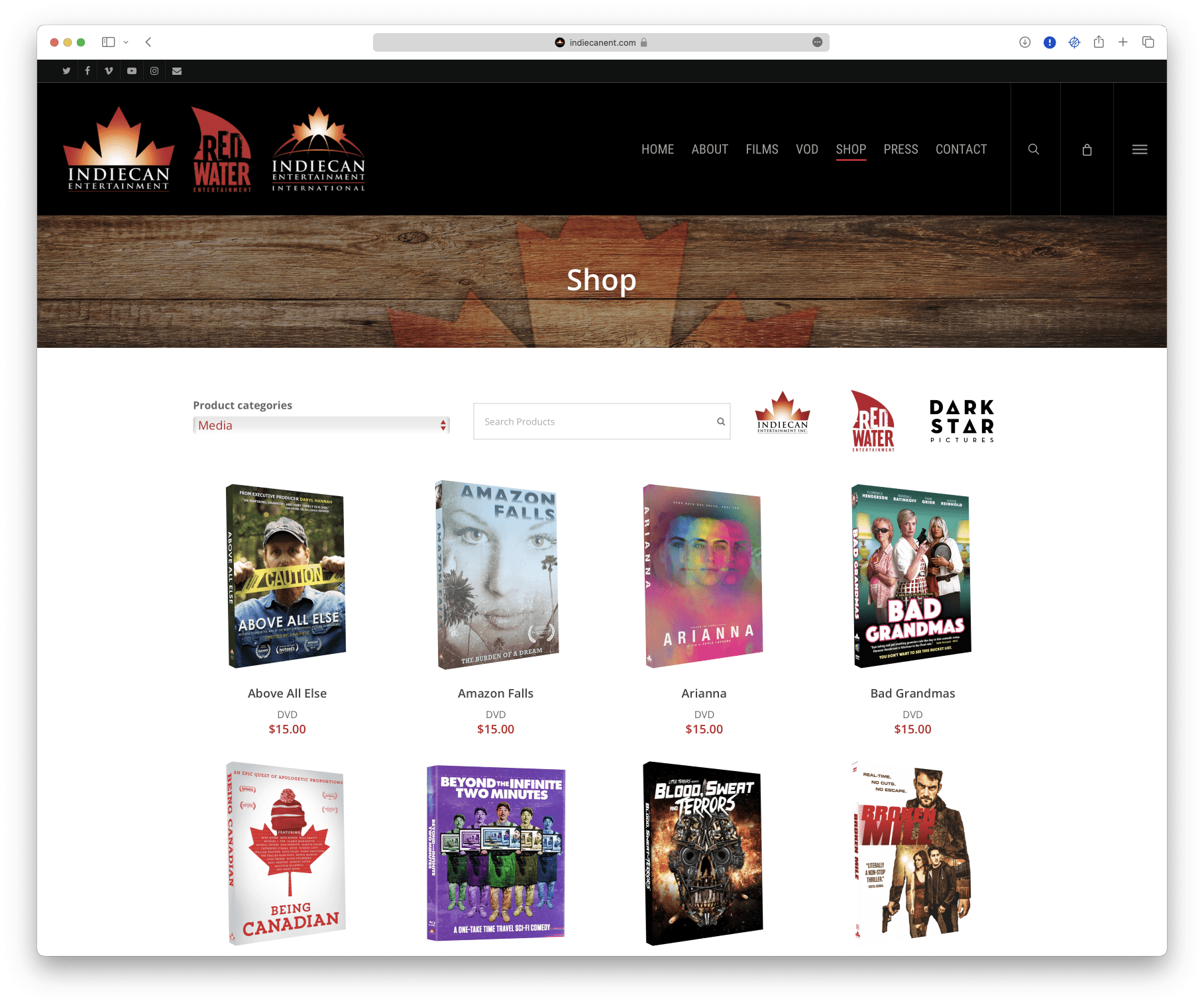 A screen shot of an Indiecan Entertainment book store website.