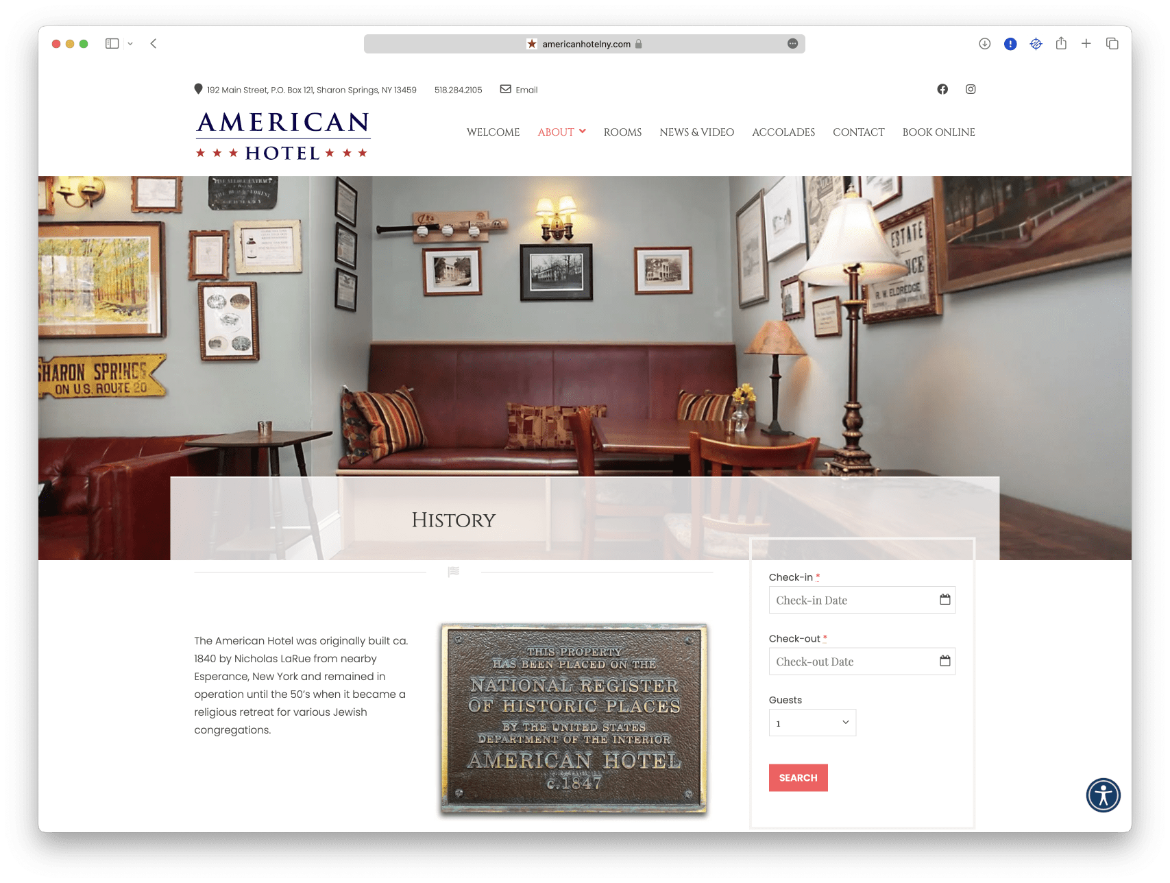 The website for the American Hotel in Sharon Springs NY.