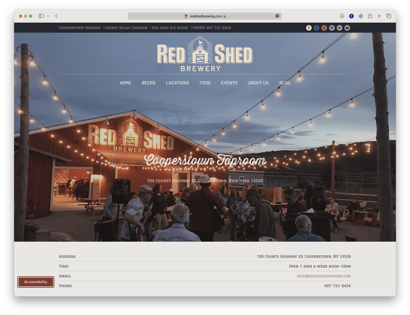 Website design for Red Shed Brewing Company.