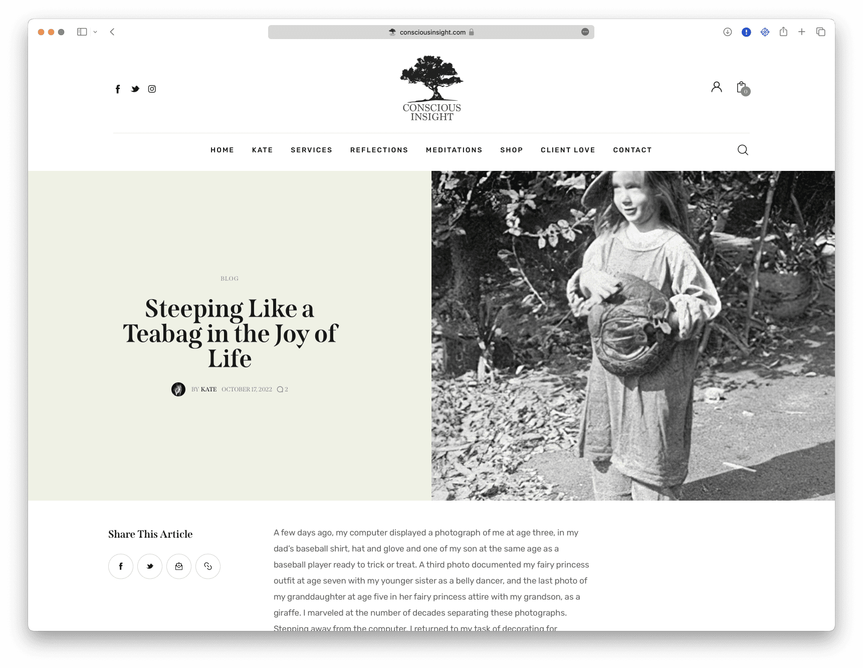 A website featuring a photo of young Kate Anders