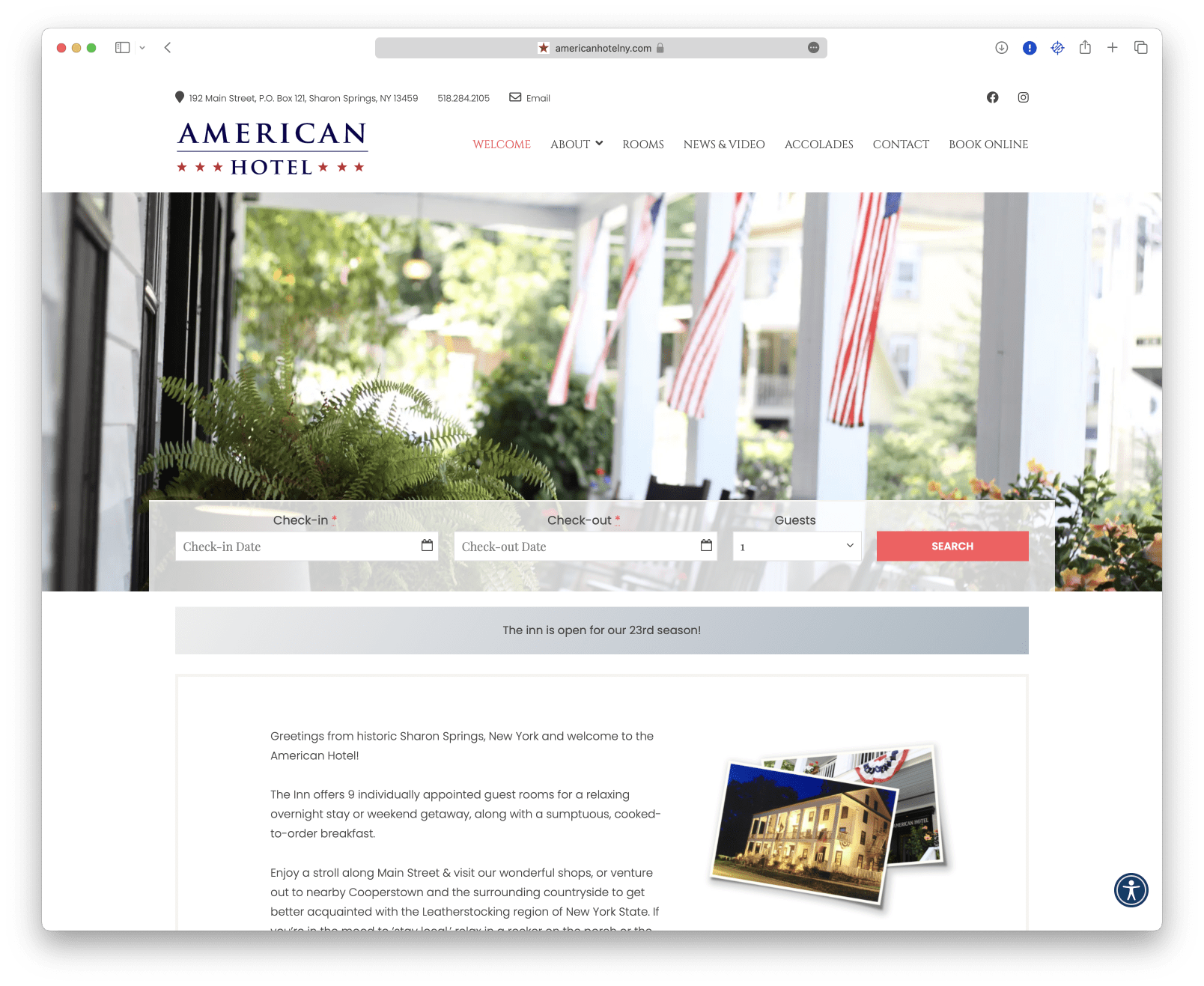 The American Hotel homepage design