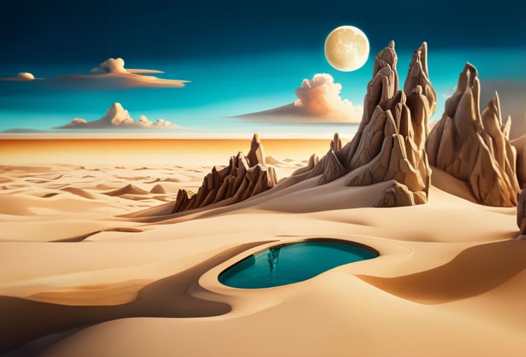 A pool in a desert landscape.