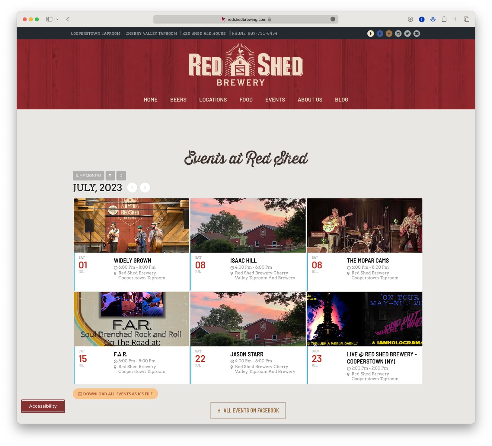 A Red Shed Brewing Company web design.